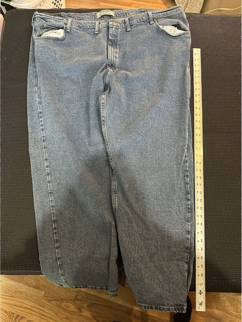 Wrangler Jeans Mens 50x30 Blue Denim Relaxed Fit Big Size Stretch